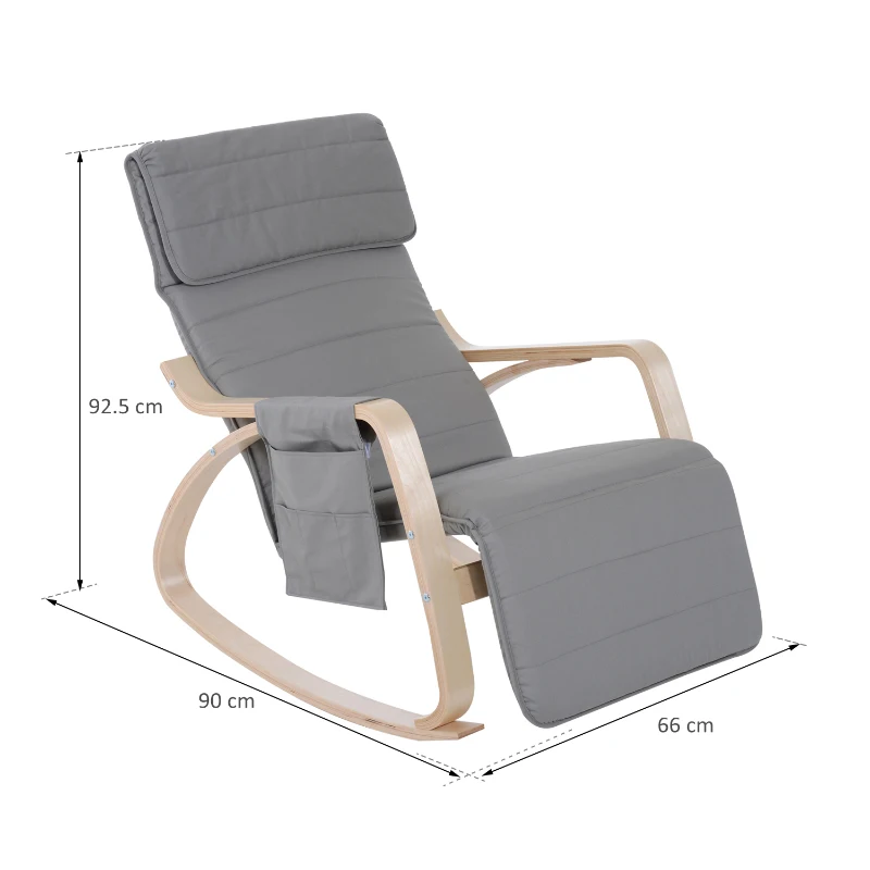 HOMCOM Rocking Lounge Chair Recliner Relaxation Lounging Relaxing Seat with Adjustable Footrest, Side Pocket and Pillow, Light Grey