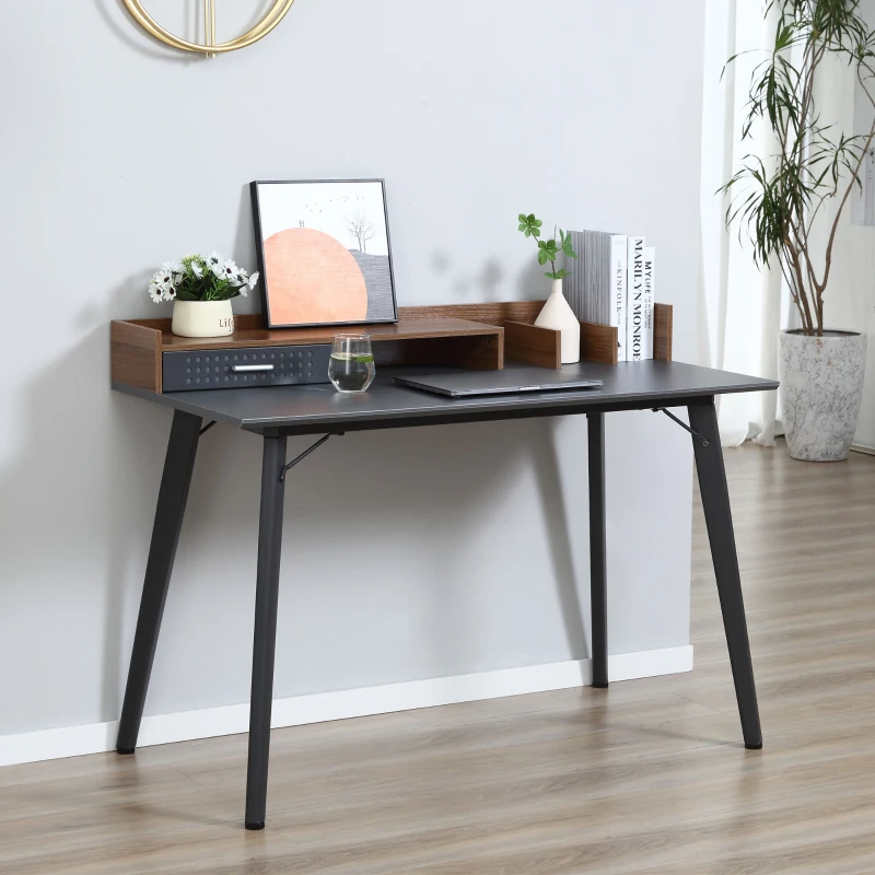 HOMCOM Small Computer Desk with Monitor Stand, Drawer and Storage Compartments, Home Office Desk for Small Spaces, Study Table, Black