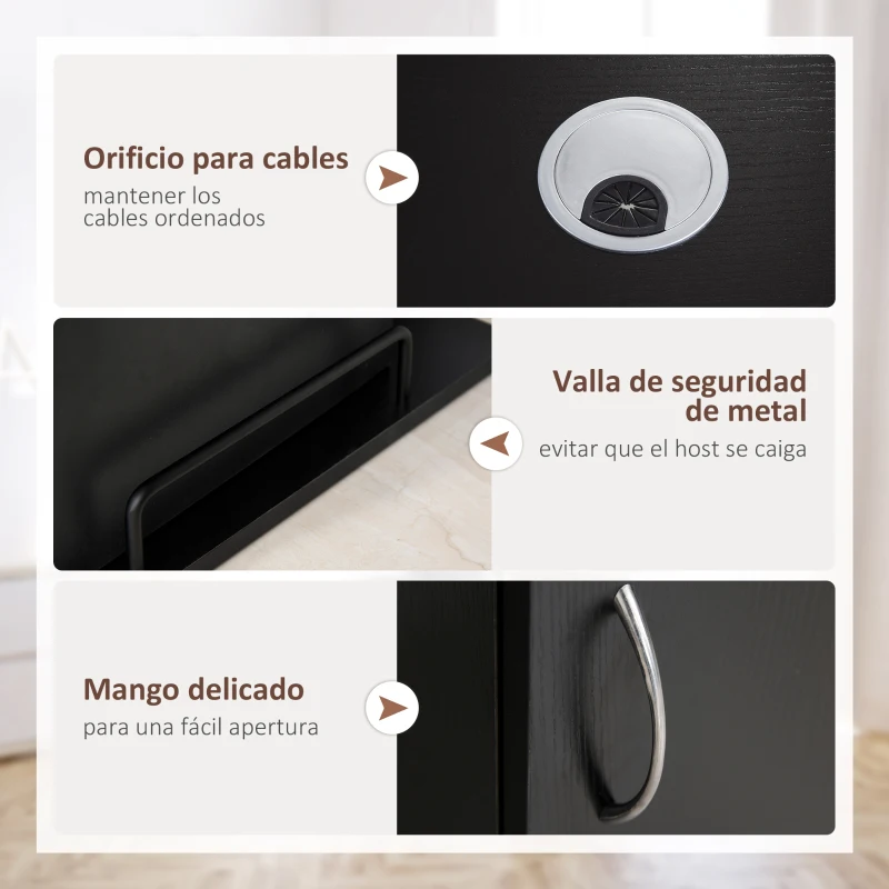 HOMCOM Mesa Escritorio para PC Mesa de Ordenador con Estantes abiertos y baldas Ajustables Armario Soporte para CPU y Bandeja Extraíble 120x60x74 cm Negro