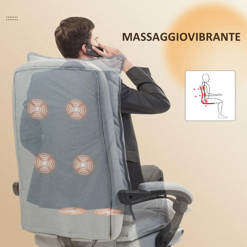 Vinsetto Massage-Bürostuhl, Schreibtischsessel mit Massagefunktion, höhenverstellbarer, ergonomischer Drehstuhl, Nylon, Hellgrau(m-7)