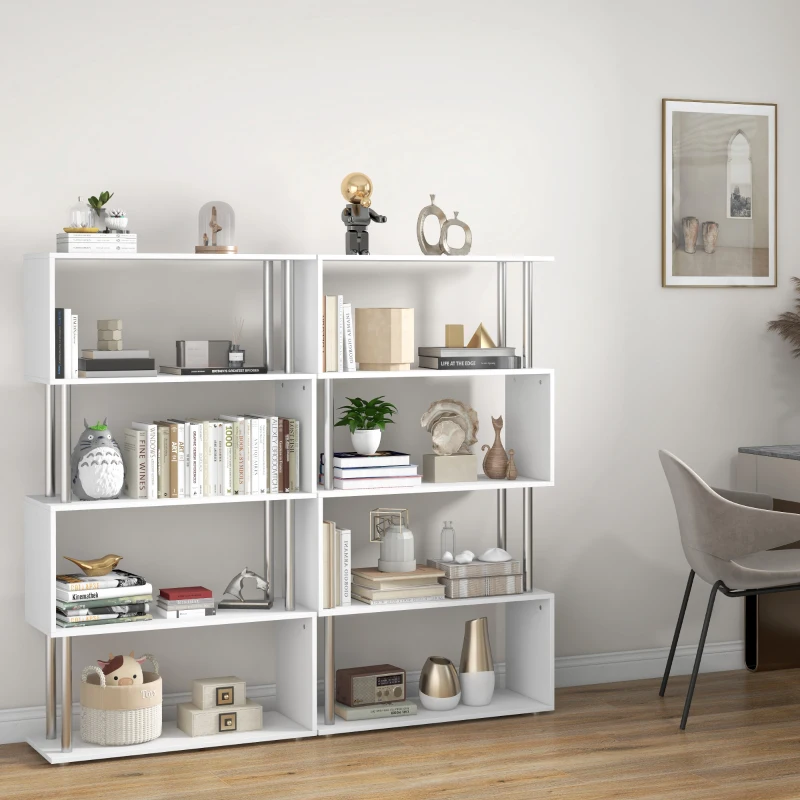 HOMCOM Lot de 2 bibliothèques étagère Design Contemporain en S 4 Niveaux 80L x 30l x 145H cm Coloris Blanc