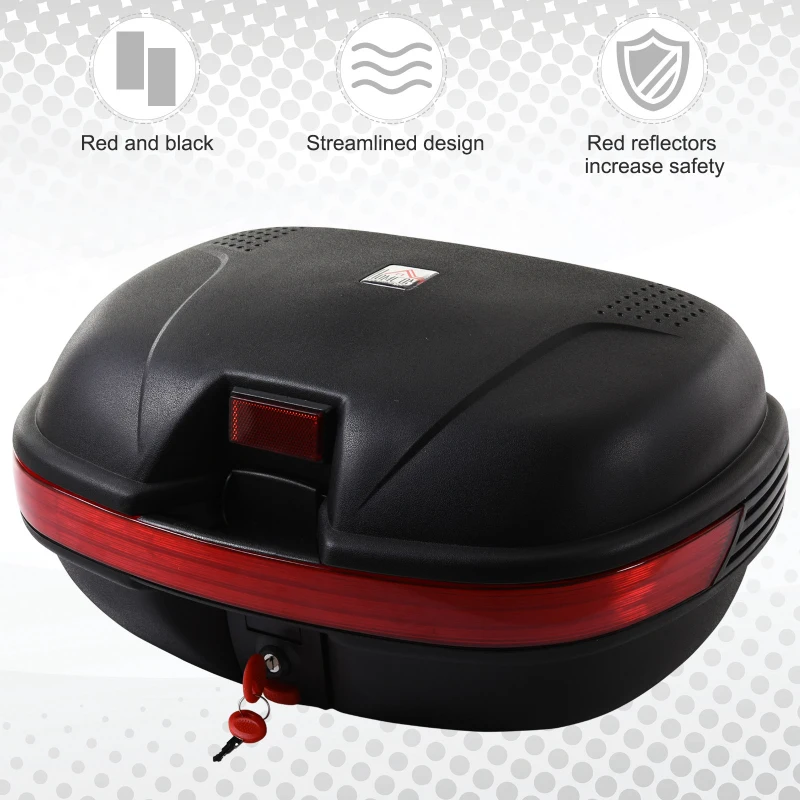 HOMCOM 43L Motorcycle Trunk Travel Luggage Storage Box Motorbike Accessory Large Storage Space For 2 Half Helmet - Black