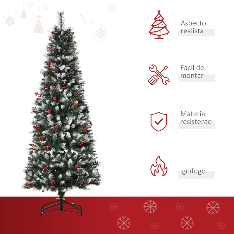 HOMCOM Árbol de Navidad Artificial 180 cm con 539 Ramas 51 Bayas Hojas de PVC Decoración Navideña para Interiores Verde