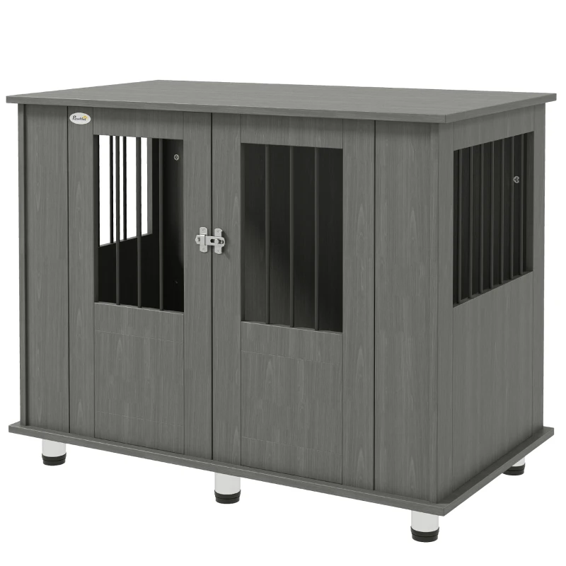 PawHut Dog Crate Table for Medium and Large Dogs with Magnetic Door for Indoor Use, 95 x 55 x 75 cm, Grey