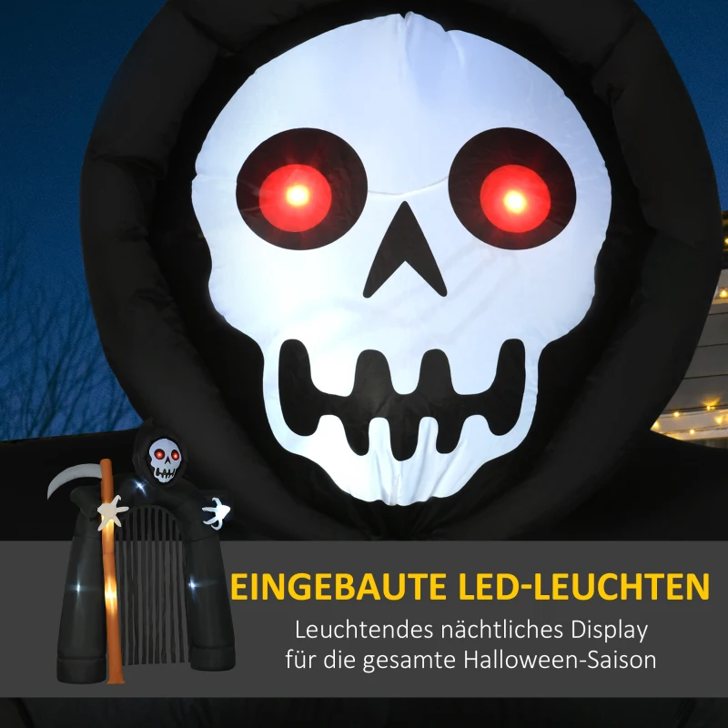 HOMCOM Große Halloween-Gartendekoration Sensenmann-Torbogen selbstaufblasbar LED-Beleuchtung 2,85 m