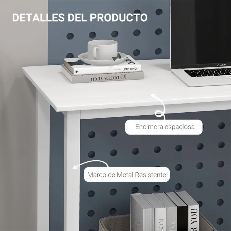HOMCOM Mesa de Escritorio con Marco de Acero y Patas Ajustables Mesa de Estudio para Oficina Hogar 120x60x76 cm Blanco