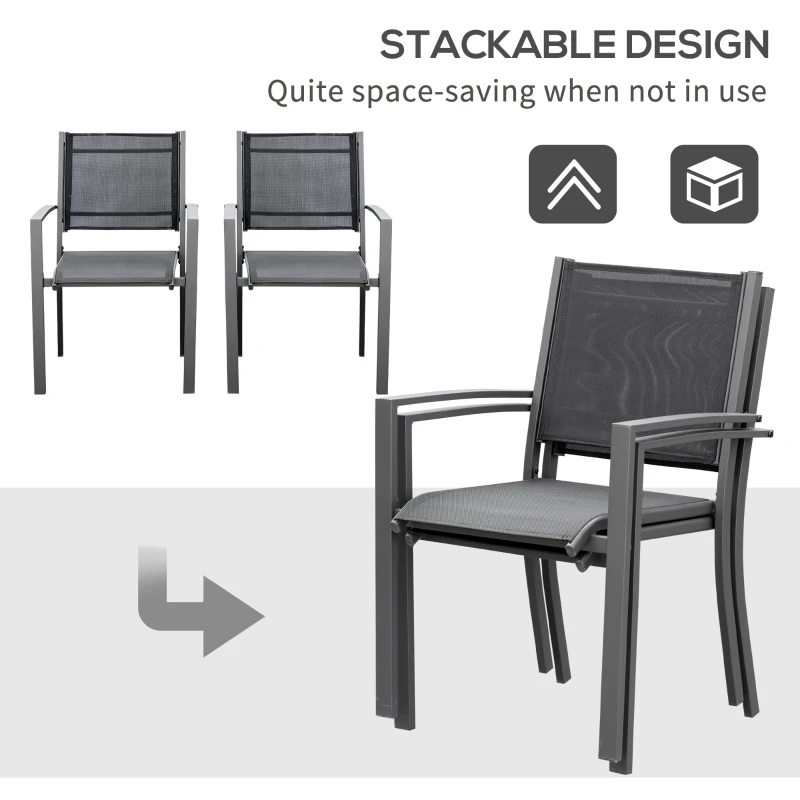 Outsunny Garden Chairs Set Of 2 Outdoor Chairs with Steel Frame Texteline Seats for Dining Patio Balcony Dark Grey and Black