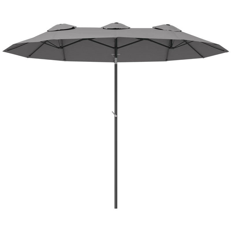 Outsunny Parasol de jardin double grande taille ouverture fermeture manivelle acier polyester 295 x 152 x 222 cm gris