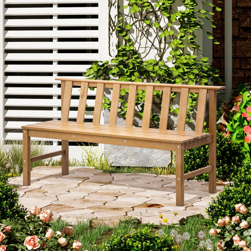 Outsunny Banco de Jardín de 3 Plazas Banco Exterior de Madera con Respaldo de Listones para Terraza Patio 144x60x77 cm Natural