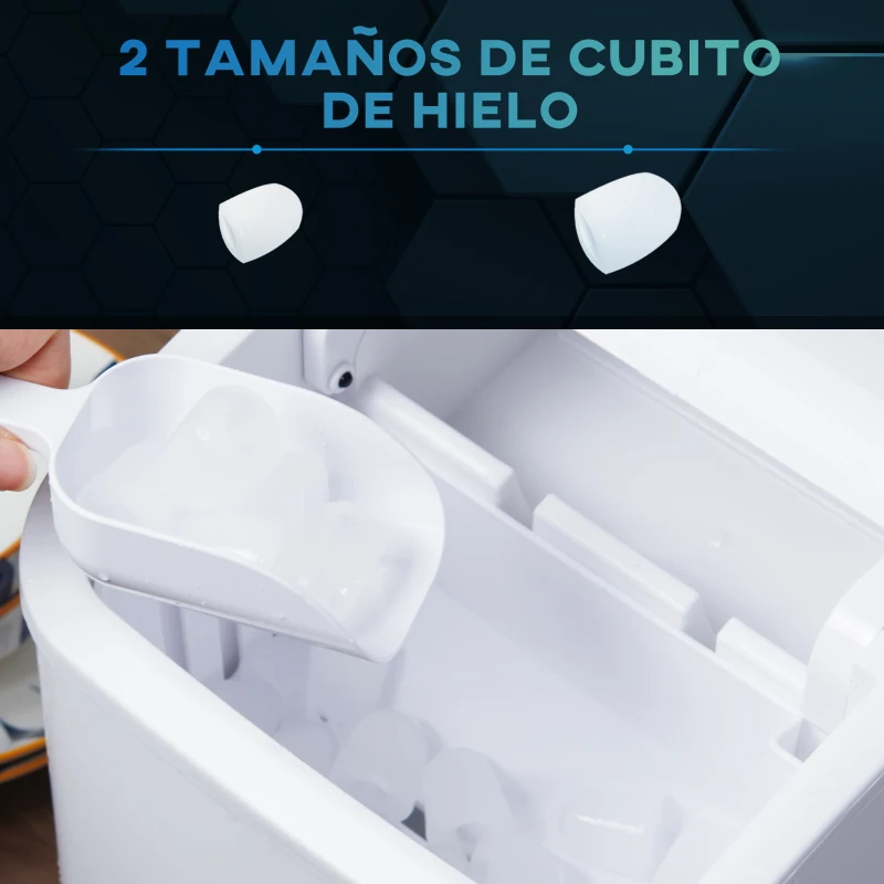 HOMCOM Máquina de Hacer Hielo 12 kg/24h Autolimpieza 9 Cubitos de Hielo en 6-12 Minutos 2 Tamaños de Cubitos Crema