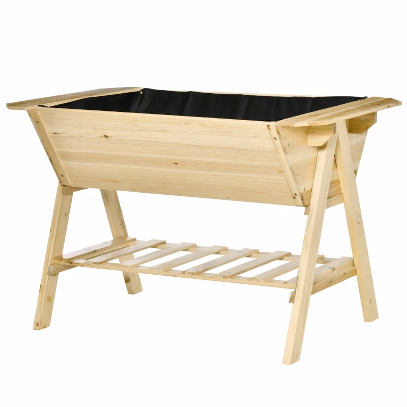 Outsunny Hochbeet Pflanzkasten Blumenkasten Blumentopf mit Abflusslöchern Vliesstoff Tannenholz Natur 129 x 78,5 x 82,5 cm