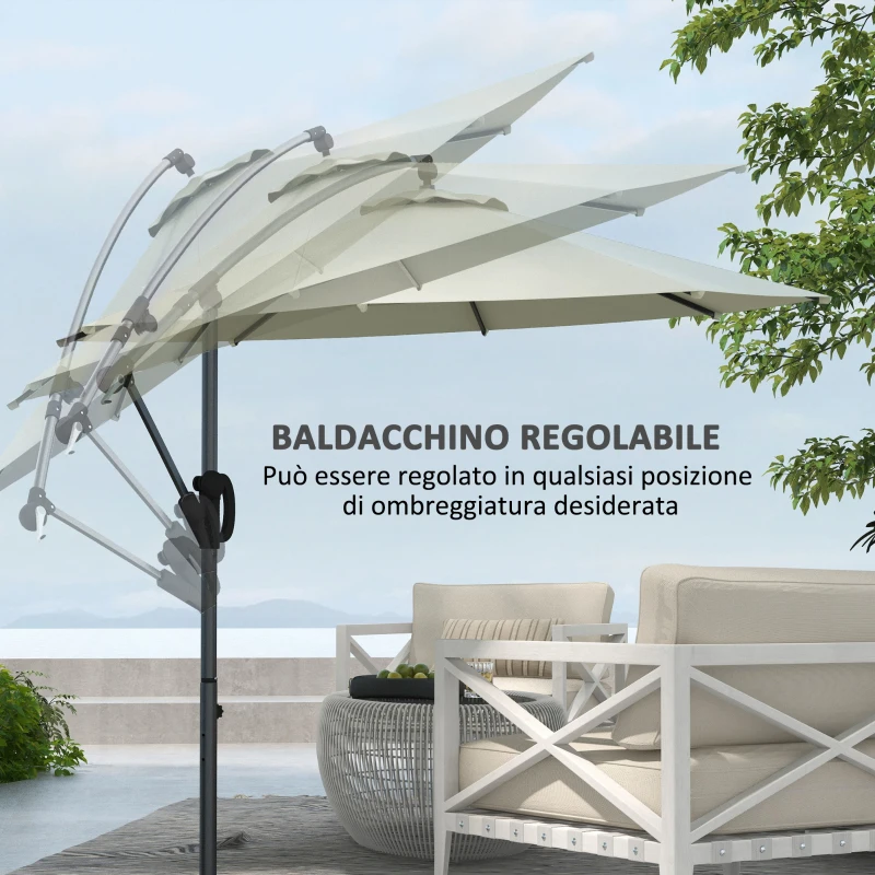Outsunny Ombrellone a Braccio a 8 Stecche con Base a Croce, in Alluminio, Metallo e Poliestere, Ø3x2.6 m, Crema