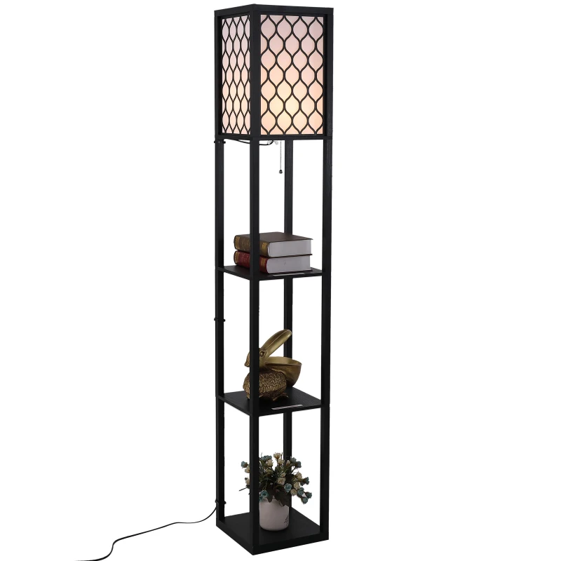 HOMCOM Estantería Librería Alta de 3 Niveles con Bombilla para Salón Dormitorio Estante de Exposición para Sala Adornos Estantería Moderna Blanco y Negro 26x26x160cm