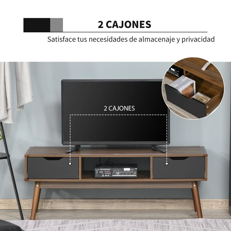 HOMCOM Mueble de TV Mesa de Salón para Televisión de 50 Pulgadas con 2 Cajones y Compartimento Abierto Estilo Moderno 122x39x46 cm Marrón