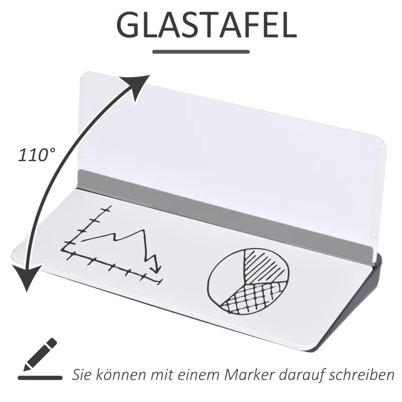Vinsetto Desktop-Memoboard Tisch-Organizer Whiteboard Memoboard für Schreibtisch mit Tablettenständer Schreibtischorganizer Glas PP  Weiß+Schwarz 45,3 x 20,5 x 5,3 cm