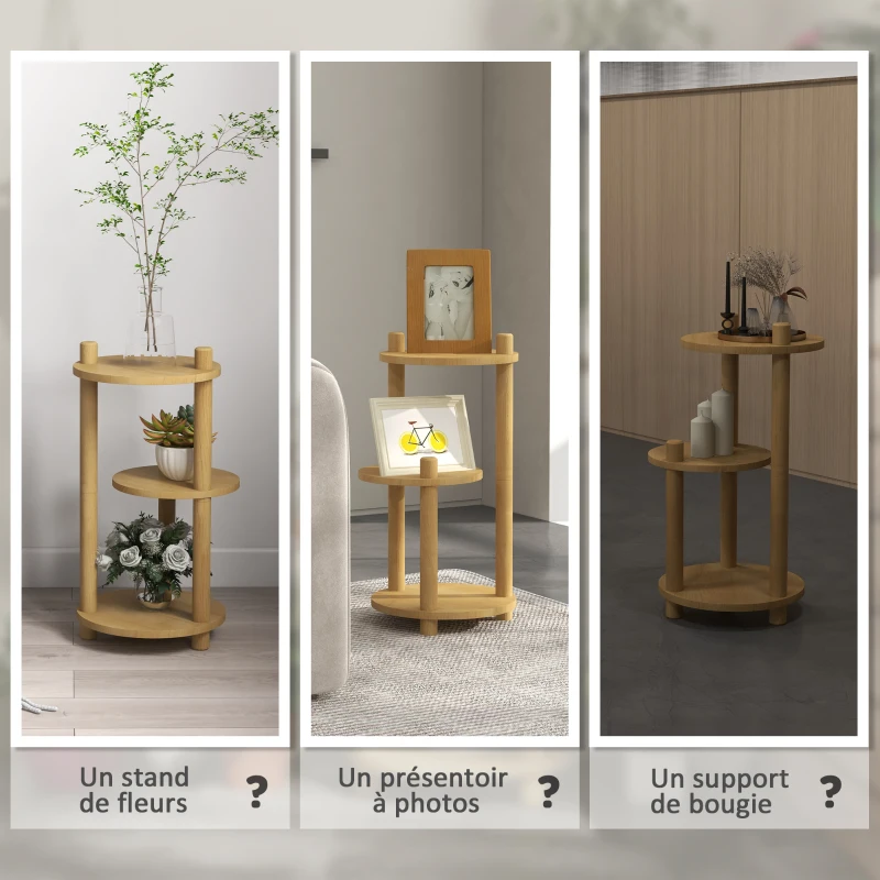 Outsunny Étagère à plantes en bois piédestal étagères rondes à fleurs support de pots de fleurs 3 niveaux