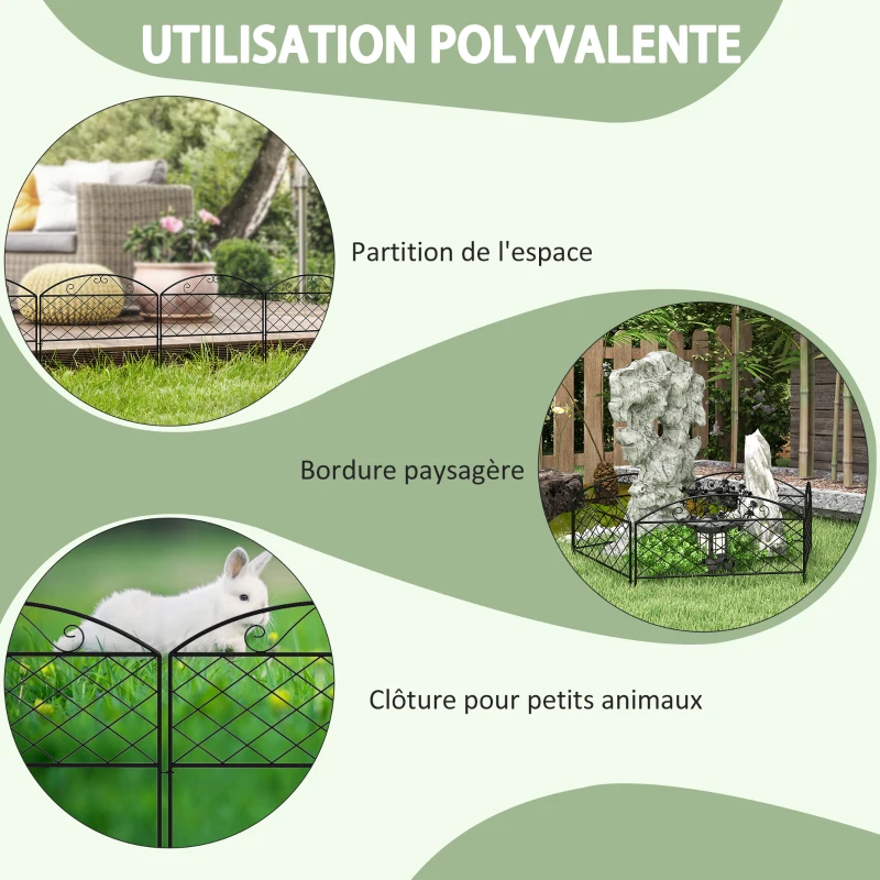 Outsunny Lot de 5 panneaux de clôture de jardin décoratives en métal, bordure de jardin, parterre de fleurs - dim. 305 x 43 cm
