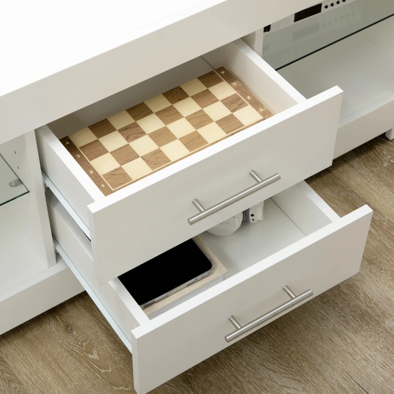 HOMCOM Mobile Porta TV da 55" con Luci LED a 12 Colori e Telecomando, Legno e Vetro 120x40x50cm, Bianco