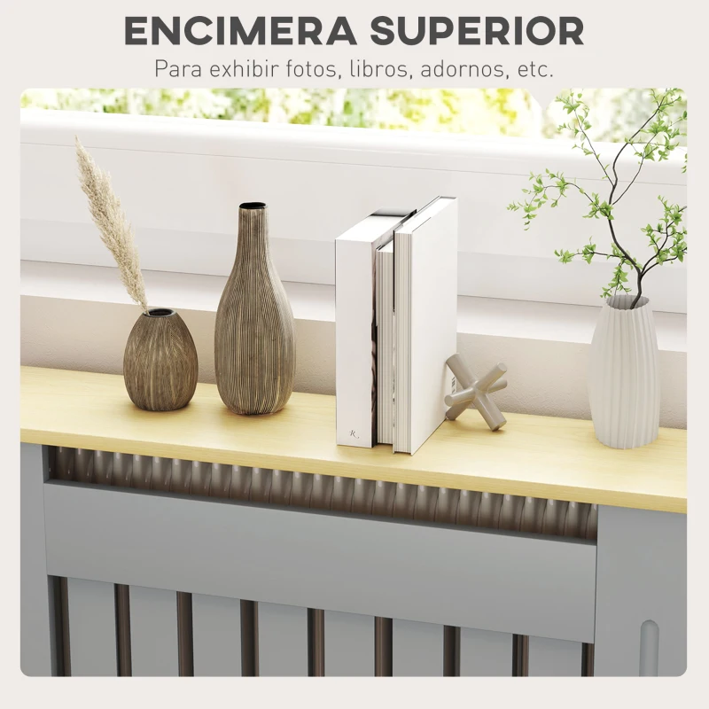 HOMCOM Cubreradiador de MDF Cubierta para Radiador para Salón Dormitorio Pasillo 78x19x83 cm Gris y Roble