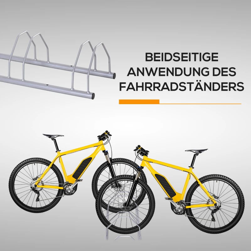 HOMCOM Fahrradständer für 4 Fahrräder Stahl Fahrradhalter mit 35-55 mm Reifenbreiten freistehender Bodenparker Abstellständer Radständer für Boden- oder Wandmontage 108,5 x 30 x 21,5cm Silber