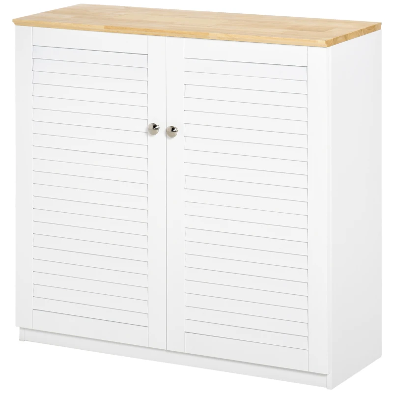 HOMCOM Aparador de 2 Puertas Diseño de Persiana con Estante Ajustable Armario Auxiliar de Almacenaje Moderno para Salón Dormitorio 80x30x78,5 cm Blanco(m-10)