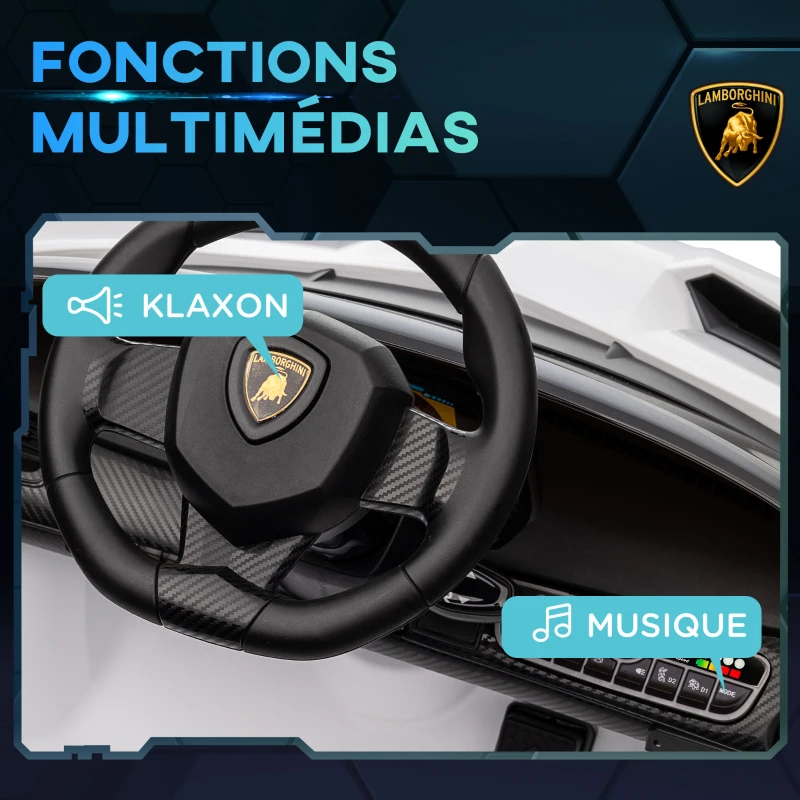 HOMCOM Voiture électrique licence Lamborghini Veneno 12V pour enfants avec portes papillon télécommande musique blanc