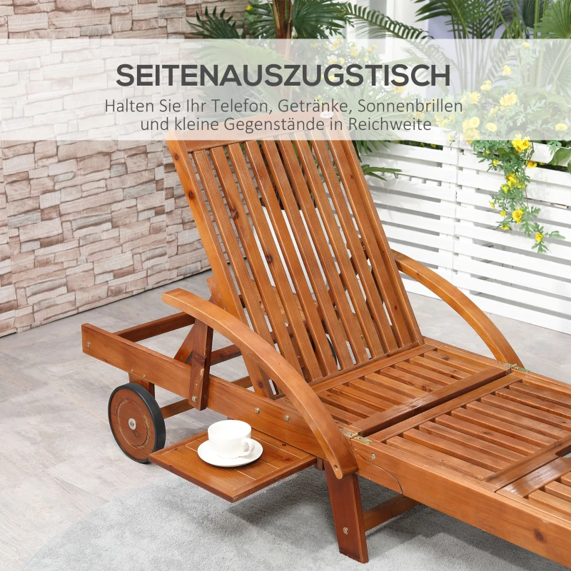Outsunny Gartenliege Sonnenliege Liegestuhl Gartenmöbel klappbar verstellbar Tannenholz Natur 195 x 70 x 56-88 cm