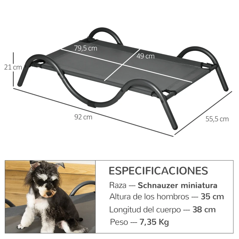 PawHut Cama Elevada para Perros Pequeños y Medianos con Tela de Malla Transpirable y Marco Curvo 92x55,5x21 cm Gris