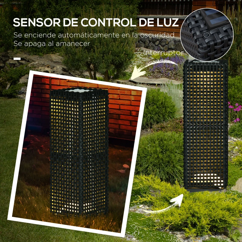Outsunny Lámpara de Pie de Ratán Sintético con Luces LED para Decoración de Exteriores 15,5x15,5x47 cm Negro