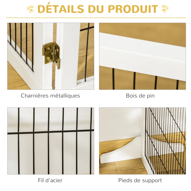 PawHut Barrière de sécurité chien barrière autoportante barrière modulable pliable 6 panneaux 2 pieds support bois de pin