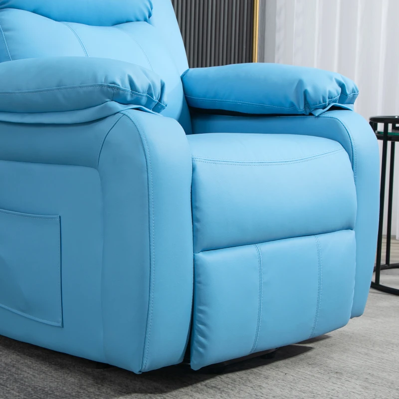 HOMCOM Poltrona Alzapersona Reclinabile con Poggiapiedi e Telecomando, in Pelle PU, 76x90x105 cm, Azzurro