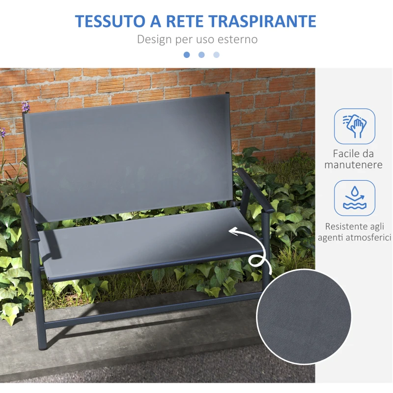 Outsunny Sedia Pieghevole a 2 Posti con Seduta Traspirante, in Acciaio e Tessuto a Rete, 118x65x96 cm, Grigio