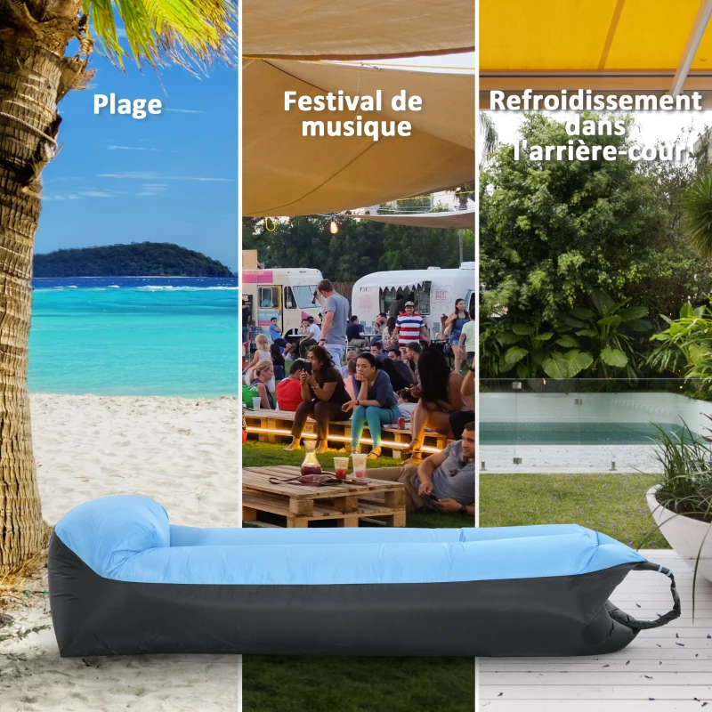 Outsunny Hamac Gonflable Chaise Longue transat Gonflable Pliable avec sac de transport pour Le Camping, la Mer, la Plage
