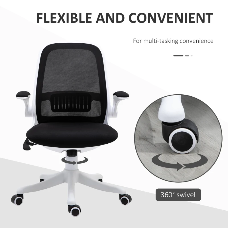 Vinsetto Swivel Office Chair Breathable Fabric Study Computer Chair with Flip-Up Arm for Home, Black