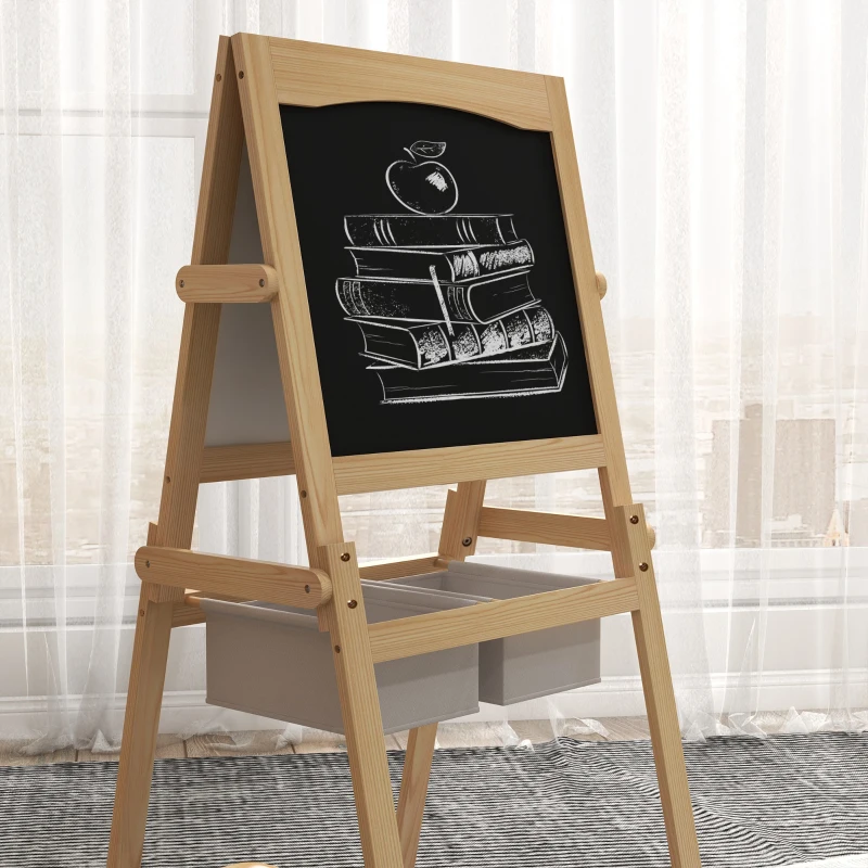 AIYAPLAY Caballete para Niños 3 en 1 Pizarra Caballete de Doble Cara Pizarra Blanca Caballete para Dibujo 58x50,5x109 cm Natural