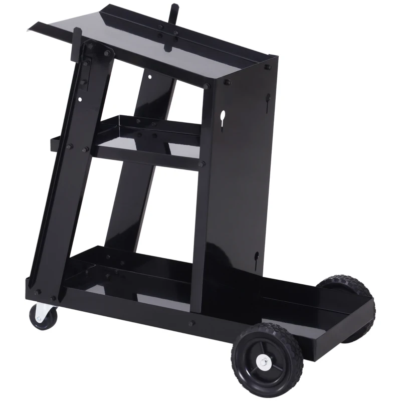 DURHAND Schweißwagen, 3 Ablagen, Sicherheitskette, 4 Räder, Stahl, 71 x 39 x 70cm, Schwarz