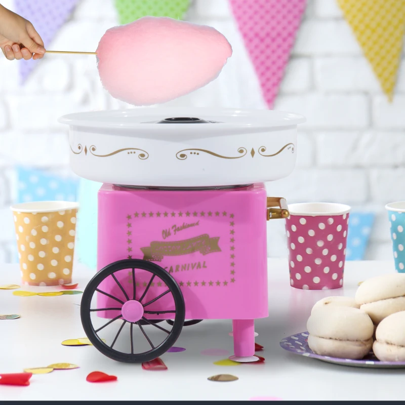 HOMCOM Zuckerwattemaschine Zuckerwattegerät 450-550 W Zuckerwatte 2 Heizröhren mit 10 Stäbchen Edelstahl Alu (Modell 2/Pink)