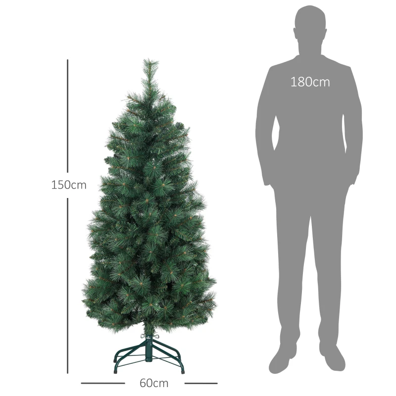 HOMCOM Árbol de Navidad 152 cm Árbol de Navidad Artificial con 354 Ramas y Patas de Metal para Interior Verde
