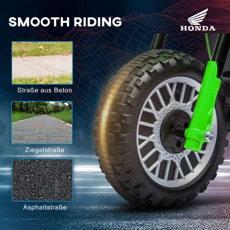 HOMCOM Elektro Kindermotorrad Honda, 3 km/h, Soundeffekte, für 18-36 Monate, Grün