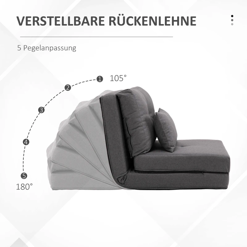 HOMCOM Bodensessel Klappmatratze Schlafmatte, 2-in-1-Design, abnehmbares Kissen, 60 x 80 x 56 cm, Dunkelgrau(m-4)