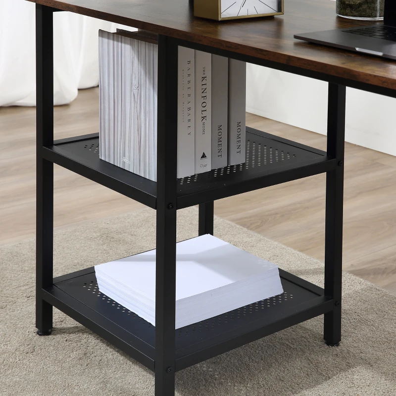HOMCOM Bureau Informatique Design Industriel modulable Bureau d'angle 2 étagères Aspect Vieux Bois métal Noir