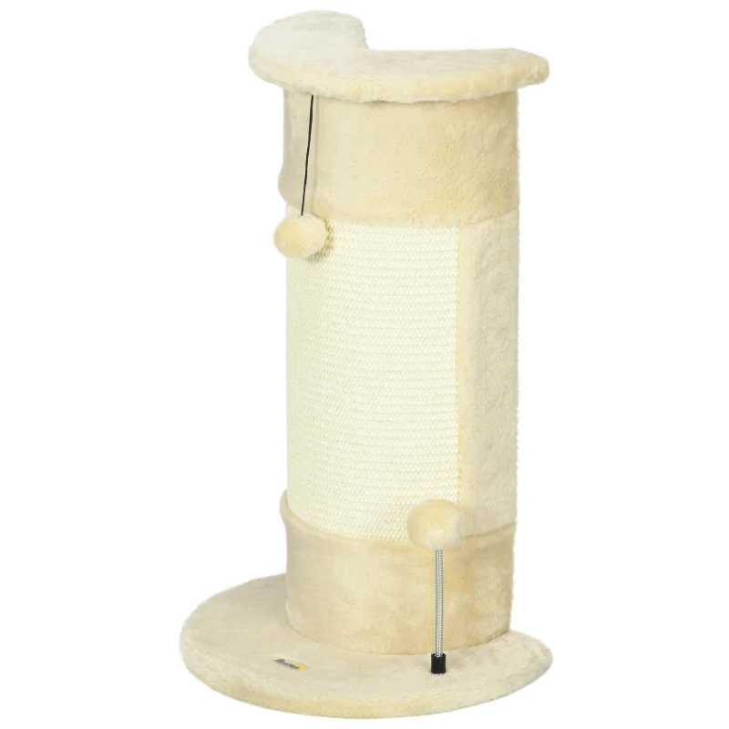 PawHut Albero Tiragraffi per Gatti fino 5kg con 2 Palline in Sisal e Peluche, 34x25.5x58cm, Beige
