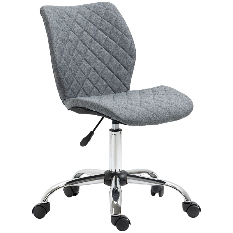 HOMCOM Chaise de bureau effet capitonné hauteur réglable pivotant 360° piètement chromé lin gris