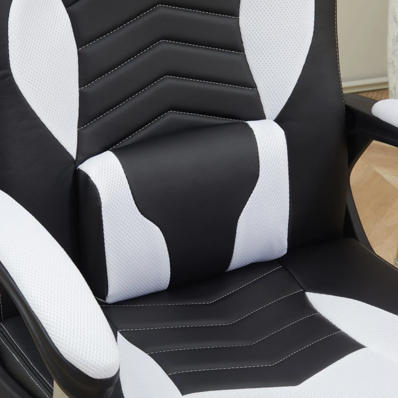 HOMCOM Bürostuhl Massagesessel Massagefunktion mit 6 Vibrationspunkte Ergonomischer Gaming Stuhl mit Wärmefunktion Kunstleder Weiß 68 x 69 x 108-117cm