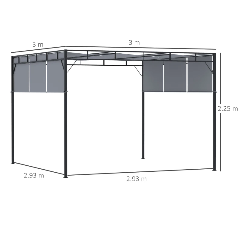 Outsunny Gazebo a Pergola 3x3m in Acciaio con Tettuccio Scorrevole e 8 Picchetti Inclusi