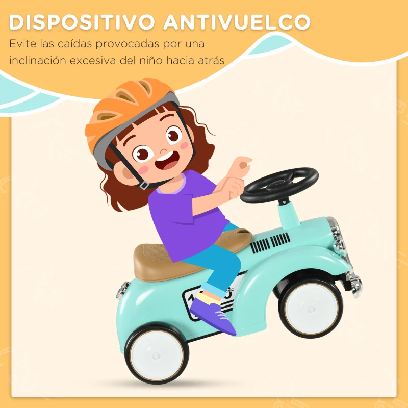 AIYAPLAY Coche Correpasillos para Bebés de 12 a 36 Meses con Bocina Compartimento de Almacenaje y Volante 58x27x35 cm Verde Mint