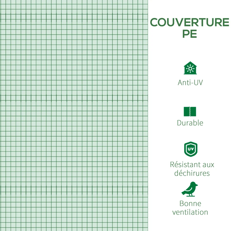 Outsunny Bâche de Rechange Serre Tunnel 9 m², bâche 3 x 3 x 2 m PE Anti-UV imperméable 6 fenêtres + Porte Enroulable zippée Vert foncé
