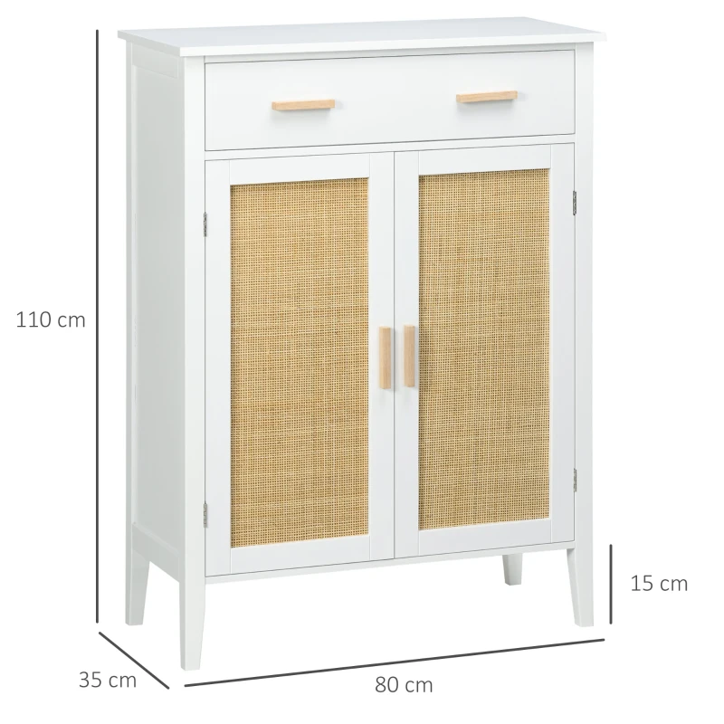 HOMCOM Meuble à chaussures rangement avec 2 portes effet cannage tiroir 80 x 35 x 110 cm blanc