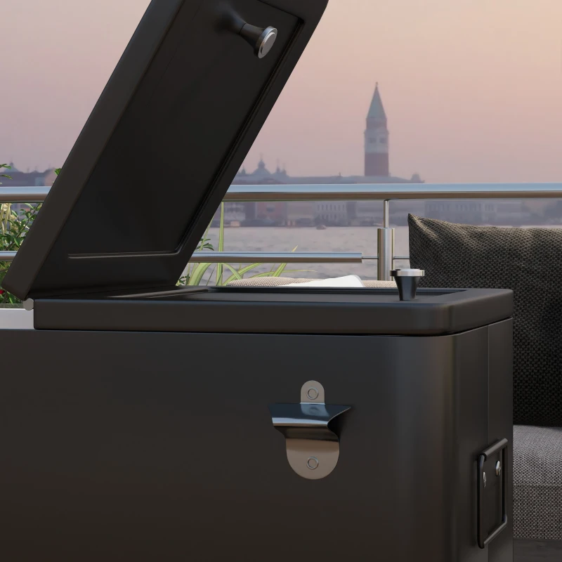 Outsunny Carro Nevera con Ruedas Abrebotellas y Estante 56L para Patio Fiesta Terraza 67x35x80 cm Negro