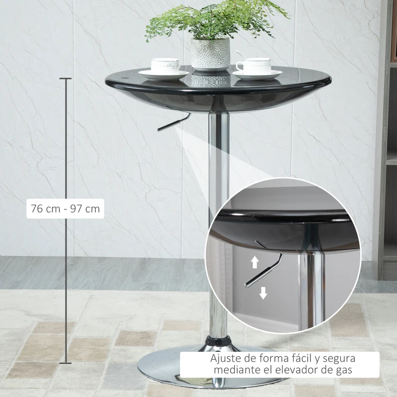 HOMCOM Mesa de Bar Regulable en Altura Giratoria 360º con Base Redonda Mesa Alta de Acero Moderna para Cocina Comedor Cafetería 61x61x76-97 cm Negro